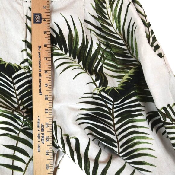 Palm Print Extra Wide Leg Linen Trousers Tropical Resort Boho Cropped Pants Sz 6 - Picture 8 of 9